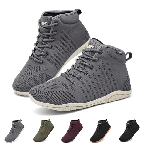 Geweo Barfußschuhe Winter Herren Herbst Barfuss Schuhe Damen Warm Gefüttert Barfuß Sneaker Winterstiefel Schneestiefel Traillaufschuhe Walkingschuhe Winterschuhe Rutschfeste Bequem Grau 40EU von Geweo