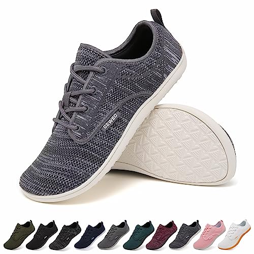 Geweo Damen Barfußschuhe Barfußschuh Herren Barfuss Schuhe Barefoot Shoes Leicht Barfuß Sneaker Fitnessschuhe Atmungsaktiv Minimalistische Schuhe, Grau Gr.46 von Geweo