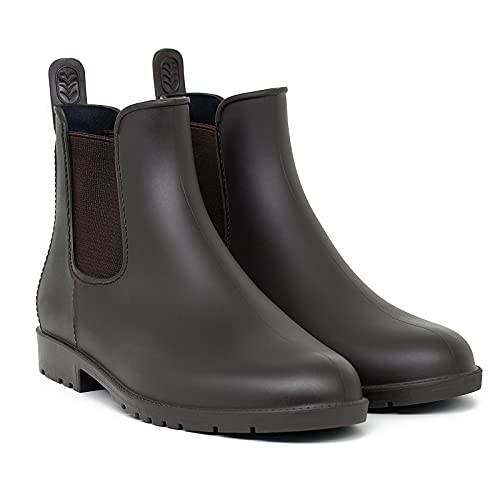 Geweo Gummistiefel Damen Halbhoch Chelsea Herren Wasserdicht Regenstiefel Frauen Atmungsaktiv Stiefel Gummi Kurzschaft Flach Dicke Sohle Arbeitsstiefel Braun Gr. 37 von Geweo