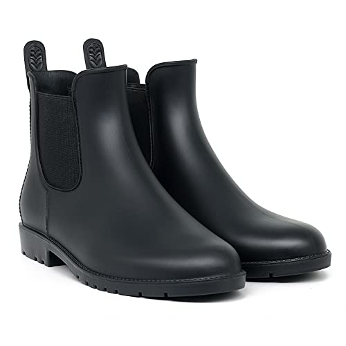 Geweo Gummistiefel Damen Halbhoch Chelsea Herren Wasserdicht Regenstiefel Frauen Atmungsaktiv Stiefel Gummi Kurzschaft Flach Dicke Sohle Arbeitsstiefel Schwarz Gr. 36 von Geweo