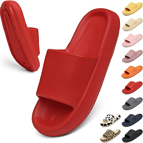 Geweo Hausschuhe Badeschuhe Herren Damen Pantoffeln Badeschlappen Super Weich Rutschfeste Unisex Strand Sandalen Indoor Slippers Dicke Sohle Duschsandale Rot 36/37EU von Geweo