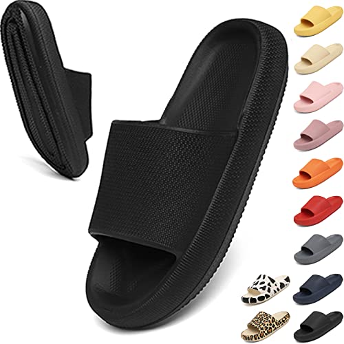 Geweo Hausschuhe Badeschuhe Herren Damen Pantoffeln Badeschlappen Super Weich Rutschfeste Unisex Strand Sandalen Indoor Slippers Dicke Sohle Duschsandale Badezimmer Schwarz 39/40EU von Geweo