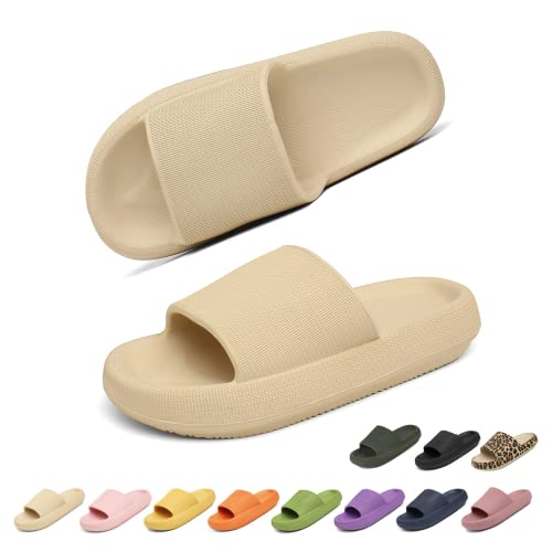 Geweo Hausschuhe Damen Badelatschen Herren Dick Eva Cozislides Original Slippers Super Weich Wolken Hausschuhe Badeschlappen rutschfeste Badeschuhe Bequem Pantoletten Slides Unisex Beige 40/41EU von Geweo