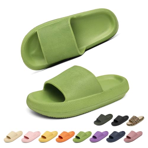 Geweo Hausschuhe Damen Badelatschen Herren Dick Eva Cozislides Original Slippers Super Weich Wolken Hausschuhe Badeschlappen rutschfeste Badeschuhe Bequem Pantoletten Slides Unisex Grün 36/37EU von Geweo