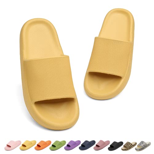 Geweo Hausschuhe Damen Herren Super Weich Wolken Hausschuhe Dick Eva Badeschlappen rutschfeste Badelatschen für Stand Sommer Pantoffeln Leicht Cozy Slides Bequem Cloud Latschen Unisex Gelb 42-43EU von Geweo