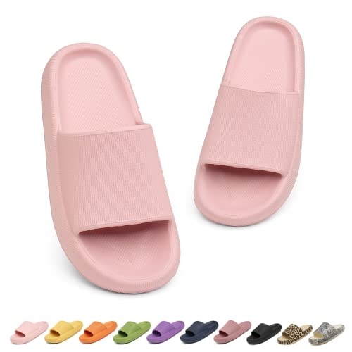 Geweo Hausschuhe Damen Herren Super Weich Wolken Hausschuhe Dick EVA Badeschlappen Rutschfeste Badelatschen für Stand Sommer Pantoffeln Leicht Cozy Slides Bequem Cloud Latschen Unisex Rosa 44-45EU von Geweo