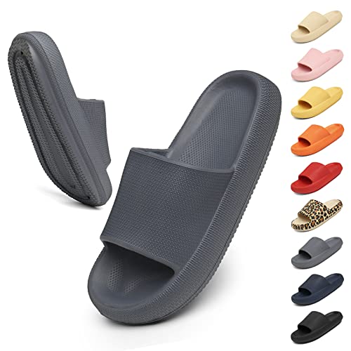 Geweo Hausschuhe Badeschuhe Herren Damen Pantoffeln Badeschlappen Super Weich Rutschfeste Unisex Strand Sandalen Indoor Slippers Dicke Sohle Duschsandale grau 38/39EU von Geweo