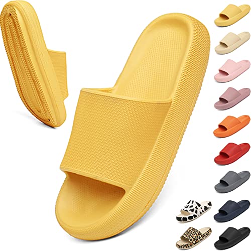 Geweo Hausschuhe Badeschuhe Herren Damen Pantoffeln Badeschlappen Super Weich Rutschfeste Unisex Strand Sandalen Indoor Slippers Dicke Sohle Duschsandale Gelb 42/43EU von Geweo