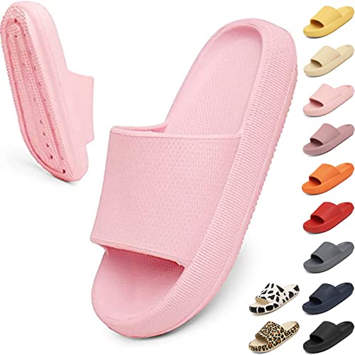 Geweo Hausschuhe Badeschuhe Herren Damen Pantoffeln Badeschlappen Super Weich Rutschfeste Unisex Strand Sandalen Indoor Slippers Dicke Sohle Duschsandale Rosa 40/41EU von Geweo