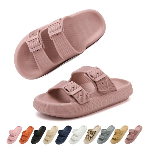 Geweo Sandalen Slides für Damen Hausschuhe Herren Dick EVA Badelatschen mit Schnalle Super Weich Wolken Schuhe Badeschlappen Rutschfeste Badeschuhe Bequem Cozy Slides Slippers Unisex Mauve 35/36EU von Geweo