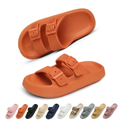 Geweo Sandalen Slides für Damen Hausschuhe Herren Dick EVA Badelatschen mit Schnalle Super Weich Wolken Schuhe Badeschlappen Rutschfeste Badeschuhe Bequem Cozy Slides Slippers Unisex Orange 35/36EU von Geweo