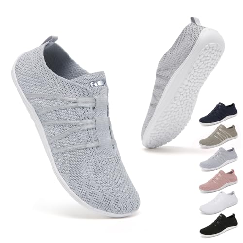 Geweo Laufschuhe Damen Herren Turnschuhe Straßenlaufschuhe Minimalistische Atmungsaktiv Bequeme Slip On Schuhe Sneakers Fitnessschuhe Joggingschuhe Freizeitschuhe Unisex Grau 37EU von Geweo