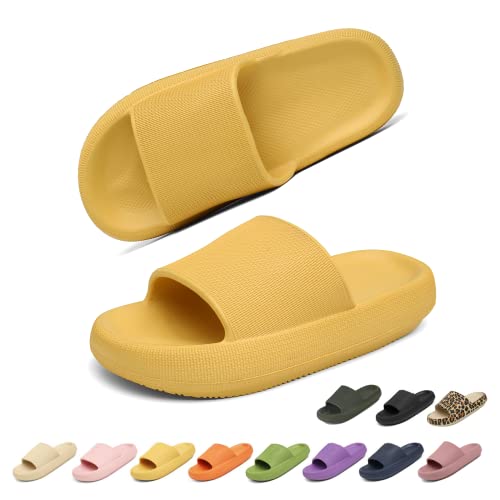 Geweo Hausschuhe Damen Badelatschen Herren Dick Eva Cozislides Original Slippers Super Weich Wolken Hausschuhe Badeschlappen rutschfeste Badeschuhe Bequem Pantoletten Slides Unisex Gelb 42/43EU von Geweo