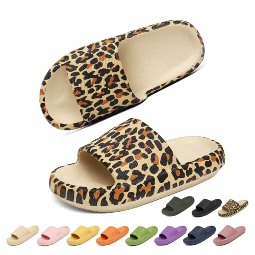 Geweo Hausschuhe Damen Badelatschen Herren Dick Eva Cozislides Original Slippers Super Weich Wolken Hausschuhe Badeschlappen rutschfeste Badeschuhe Bequem Slides Unisex Leopardenmuster 44/45EU von Geweo