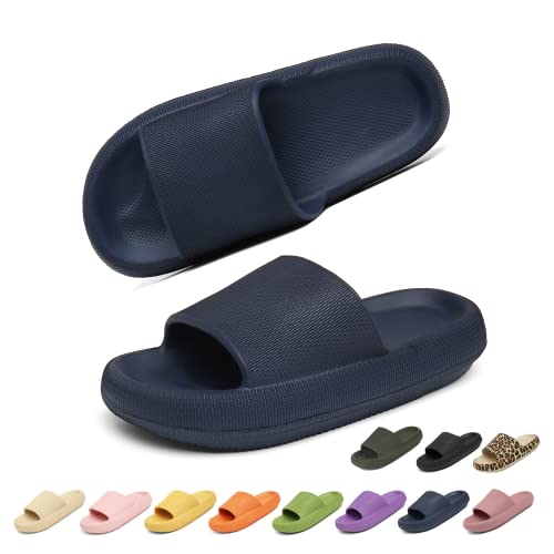 Geweo Hausschuhe Damen Badelatschen Herren Dick Eva Cozislides Original Slippers Super Weich Wolken Hausschuhe Badeschlappen rutschfeste Badeschuhe Bequem Pantoletten Slides Unisex Navy Blau 36/37EU von Geweo