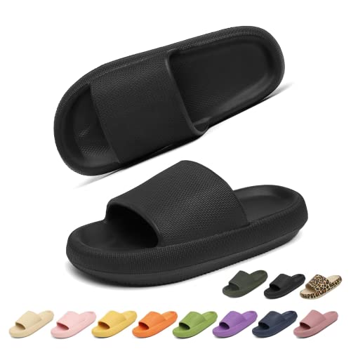 Geweo Hausschuhe Damen Badelatschen Herren Dick Eva Cozislides Original Slippers Super Weich Wolken Hausschuhe Badeschlappen rutschfeste Badeschuhe Bequem Pantoletten Slides Unisex Schwarz 44/45EU von Geweo