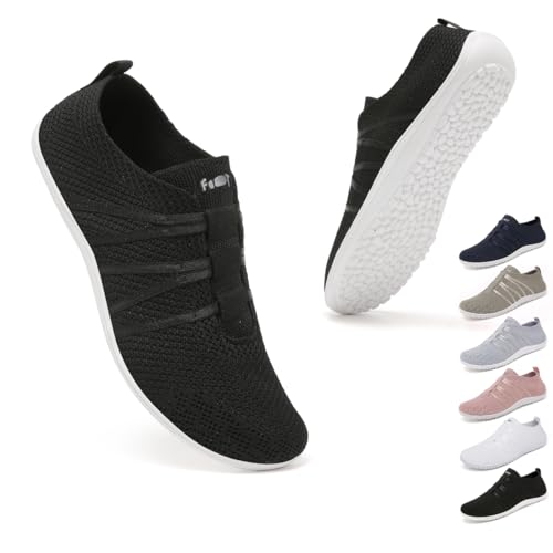 Geweo Barfußschuhe Damen Barfuss Hausschuhe Schuhe Sneaker Barfussschuhe Herren Bequem Leicht Laufschuhe Straßenlaufschuhe Fitnessschuhe Traillaufschuhe Zero Drop Barefoot Shoes Schwarz 37EU von Geweo