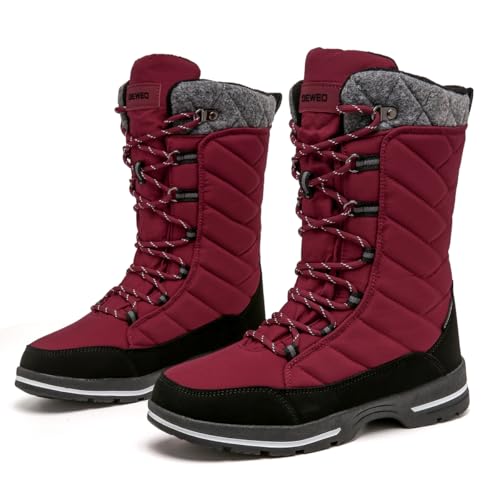 Geweo Winterstiefel Damen Wasserdicht Schneestiefel Warm Gefütterte Winter Schuhe Trekking Boots Stiefel Rot 40 von Geweo