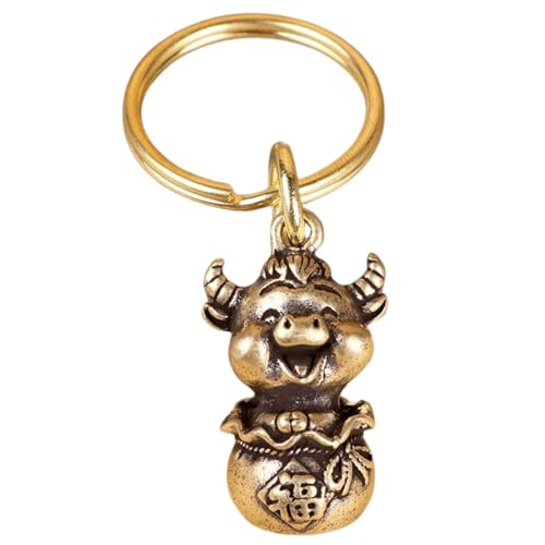 Gexifei 3,3 cm Vintage-Messing-Glücks-Mini-Tierkreis-Glückskuh-Statue, kreativer Schlüsselanhänger, Maskottchen von Gexifei