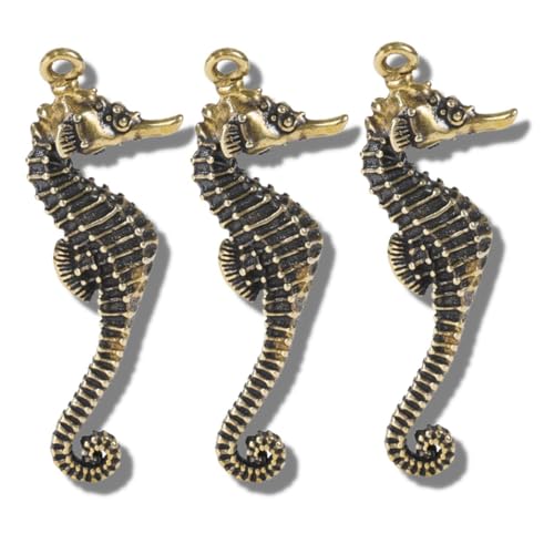 Gexifei 3 Stück Vintage Messing kreative Seepferdchen Statue Schlüsselanhänger Anhänger Kunsthandwerk Sammlung von Gexifei