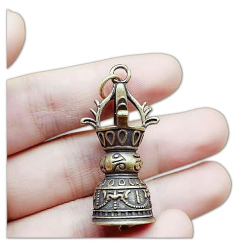 Gexifei 4 cm großes Vintage-Messing-Mantra mit sechs Zeichen Vajra, das den Dämon bezwingt, Stößelglocke, kreatives Schlüsselanhänger-Amulett von Gexifei