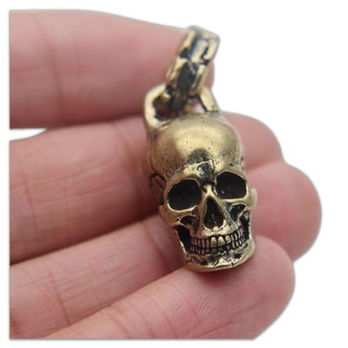 Gexifei Retro Messing Mini Totenkopf Statue Metall Schlüsselanhänger Anhänger kreativer menschlicher Totenkopf Anhänger Kunsthandwerk von Gexifei