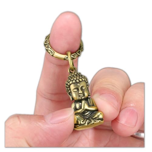 Gexifei Vintage Messing Gautama Buddha Miniatur Statue Schlüsselanhänger Anhänger Amulett von Gexifei