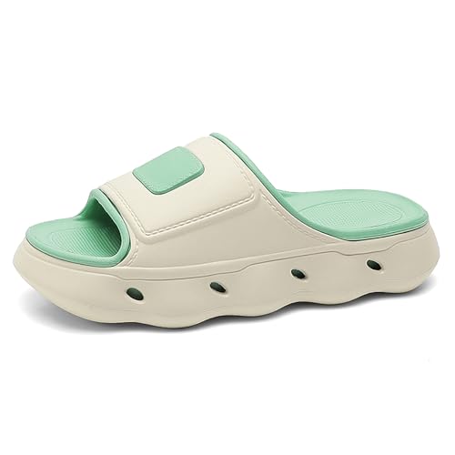 Badeschuhe Herren Große Größe Cozislides Original Slippers Badeschlappen Cloudyzz Schlappen Wolke Hausschuhe Gummi Home Slippers rutschfeste Pantoletten 5076 weiß grün EU 48-49 von Geymxzik