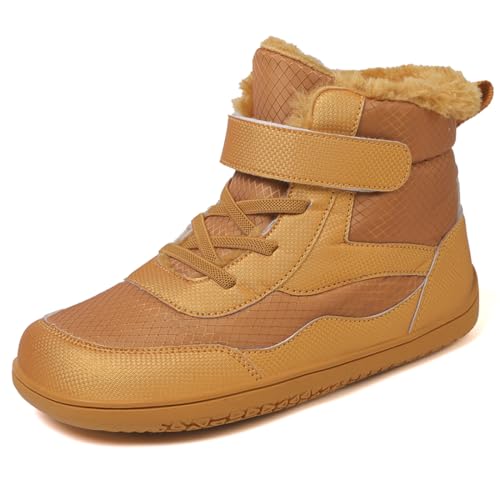 Barfussschuhe Kinder Winter Wasserdicht, Barfußschuhe Winter Kinder Herbst, Barfussschuhe Kinder Winter Wanderschuhe Leicht Rutschfest Winterstiefel, Wasserdicht & Warm Gefüttert, 27EU von Geymxzik
