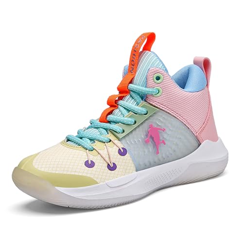 Basketballschuhe für Jungen Mädchen High Top Sneaker Outdoor Leicht Sportschuhe Kinder Basketballschuhe 30-52EU 6399 Weiß Gelb EU 39 von Geymxzik