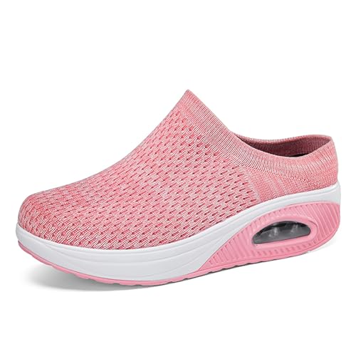 Damen Clogs Hausschuhe Slip-On Atmungsaktiv Mesh Pantoletten Sommer rutschfest Gartenschuhe Orthopädische Schuhe Sandalen mit Luftpolste 3006 rosa EU 38 von Geymxzik