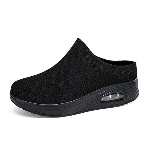 Damen Clogs Hausschuhe Slip-On Atmungsaktiv Mesh Pantoletten Sommer rutschfest Gartenschuhe Orthopädische Schuhe Sandalen mit Luftpolste 3006 schwarz EU 36 von Geymxzik