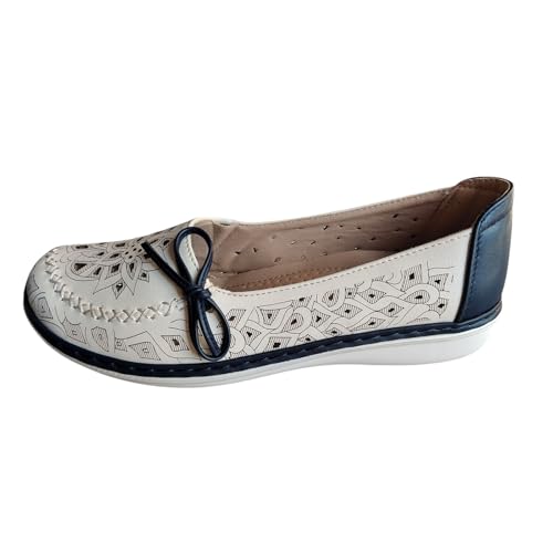 Damen Echtleder Bequemschuhe Weich Sohle Fliege Ballerinas Niedrige Keilabsatz Pumps Slippers A082 Apricot Schwarz EU 40 von Geymxzik