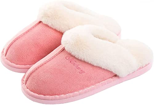 Geymxzik Damen Herren Hausschuhe Winter Warm Faux Pelz Slipper Weiche Flache Plüsch Pantoffel rutschfeste Outdoor/Indoor, 36.5/38EU, Pink von Geymxzik