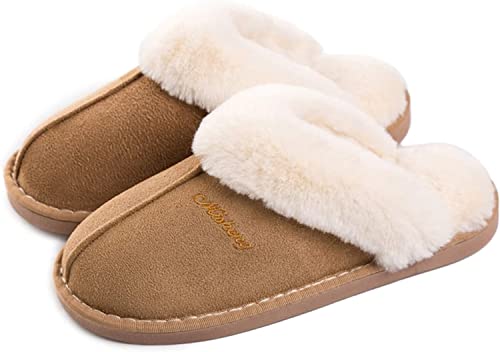 Geymxzik Damen Herren Hausschuhe Winter Warm Faux Pelz Slipper Weiche Flache Plüsch Pantoffel rutschfeste Outdoor/Indoor, 38.5/40EU, Braun von Geymxzik