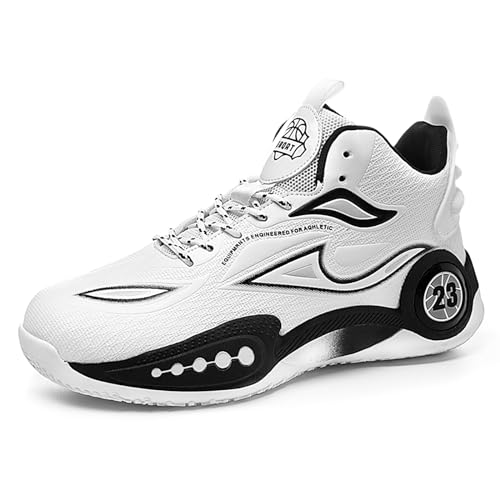 Geymxzik Basketballschuhe Herren Damen Outdoor Mode Sportschuhe Turnschuhe Sneaker Trainingsschuhe Unisex 8002 weiß schwarz EU 43 von Geymxzik