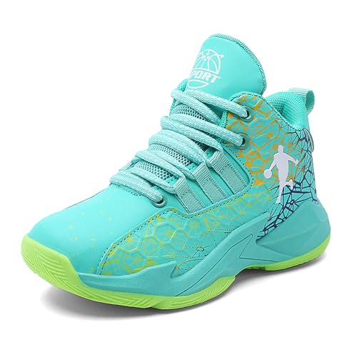 Geymxzik Basketballschuhe Kinder für Jungen Mädchen Sportschuhe Leicht Atmungsaktive Turnschuhe High Top Sneaker 909 Mondlicht EU 34 von Geymxzik