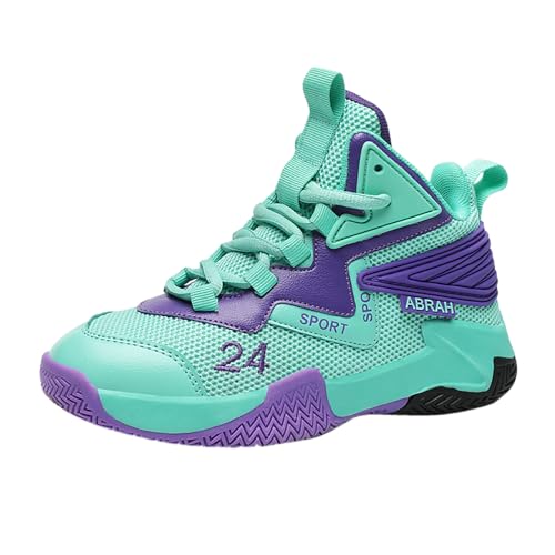 Geymxzik Basketballschuhe Kinder für Jungen Mädchen Sportschuhe Leicht Atmungsaktive Turnschuhe High Top Sneaker HD668 Mond Lila EU 39 von Geymxzik