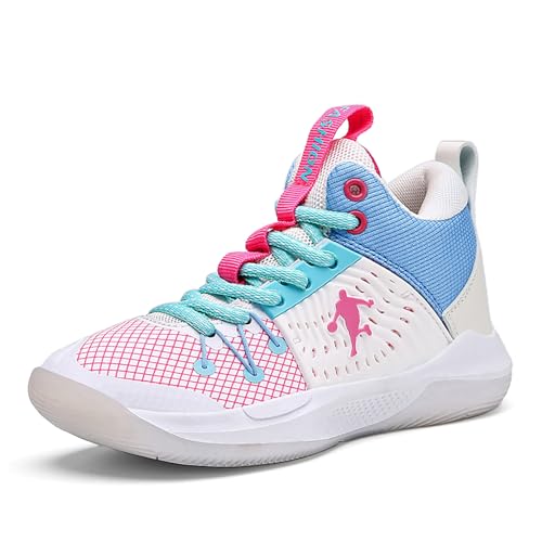 Geymxzik Basketballschuhe für Jungen Mädchen High Top Sneaker Outdoor Leicht Sportschuhe Kinder Basketballschuhe 30-52EU 6399 Weiß Rosa EU 39 von Geymxzik