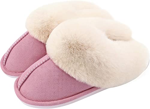 Geymxzik Damen Herren Hausschuhe Winter Warm Faux Pelz Slipper Weiche Flache Plüsch Pantoffel rutschfeste Outdoor/Indoor, 36.5/38EU, Pink von Geymxzik