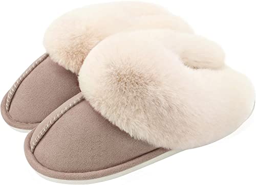 Geymxzik Damen Herren Hausschuhe Winter Warm Faux Pelz Slipper Weiche Flache Plüsch Pantoffel rutschfeste Outdoor/Indoor, 38.5/40EU, Khaki von Geymxzik