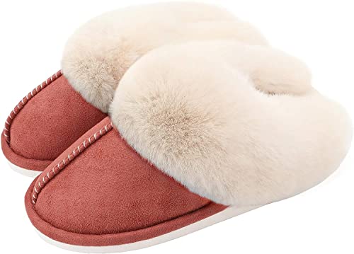 Geymxzik Damen Herren Hausschuhe Winter Warm Faux Pelz Slipper Weiche Flache Plüsch Pantoffel rutschfeste Outdoor/Indoor, 38.5/40EU, Rot von Geymxzik