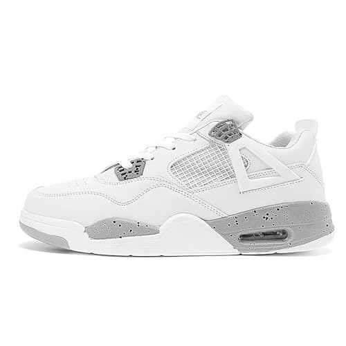 Geymxzik Herren Damen Air 4 Skateboardschuhe Schuhe Laufschuhe Turnschuhe mit Luftpolster Basketballschuhe Leicht Sneaker Sportschuhe 521 Weißgrau EU 42 von Geymxzik