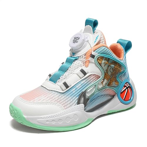 Geymxzik Kinder Basketballschuhe Jungen Turnschuhe Mädchen Sportschuhe Leicht Atmungsaktive High Top Sneaker Kinderschuhe mit Drehknopfe 8806 hellgrün EU 37 von Geymxzik