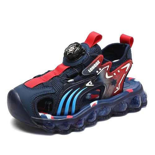 Geymxzik Kinder Sommerschuhe Sandalen Jungen Mädchen Sommer Sandalen mit Drehknopf Strand Wandersandale Trekkingsandalen Sport Outdoor 239 Dunkelblau rot EU 29 von Geymxzik