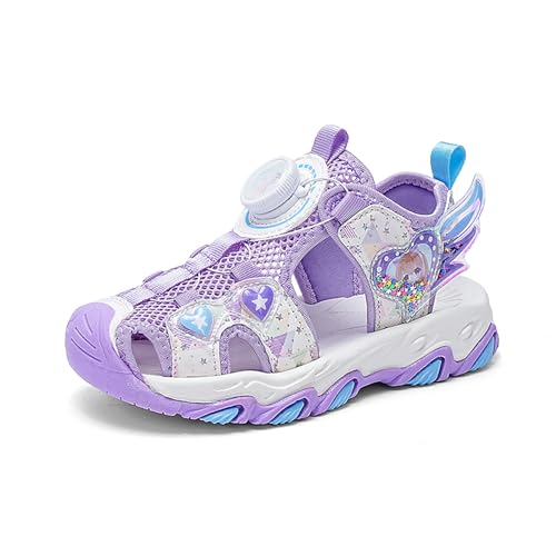 Geymxzik Kinder Sommerschuhe Sandalen Jungen Mädchen Sommer Sandalen mit Drehknopf Strand Wandersandale Trekkingsandalen Sport Outdoor 802H Lila EU 26 von Geymxzik