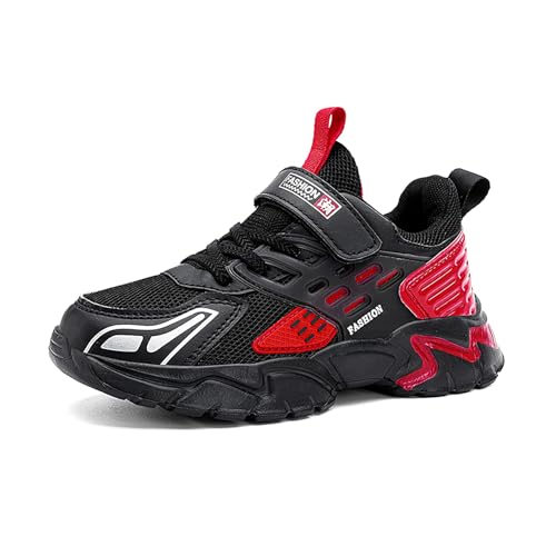 Geymxzik Kinder Turnschuhe Jungen Mädchen Laufschuhe Atmungsaktiv Kinderschuhe Outdoor Klettverschluss Sportschuhe Freizeit Sneaker Leicht Hallenschuhe 2022 Schwarz Rot EU 39 von Geymxzik