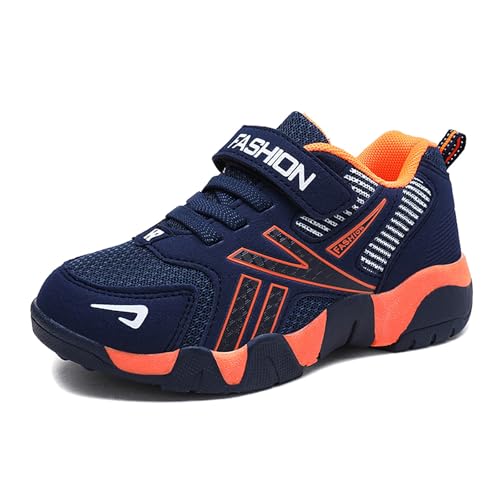 Geymxzik Kinder Turnschuhe Jungen Mädchen Laufschuhe Atmungsaktiv Kinderschuhe Outdoor Klettverschluss Sportschuhe Freizeit Sneaker Leicht Hallenschuhe W1712 dunkelblauorange EU 33 von Geymxzik