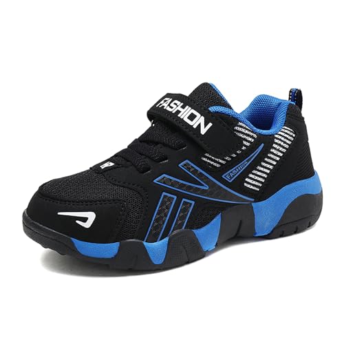 Geymxzik Kinder Turnschuhe Jungen Mädchen Laufschuhe Atmungsaktiv Kinderschuhe Outdoor Klettverschluss Sportschuhe Freizeit Sneaker Leicht Hallenschuhe W1712 schwarz blau EU 39 von Geymxzik