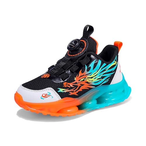 Geymxzik Kinderschuhe Jungen Mädchen Sportschuhe Laufschuhe Turnschuhe mit Drehknopf Atmungsaktiv Mode Leicht Turnschuhe Sneakers 13010 Gelber Drache EU 33 von Geymxzik